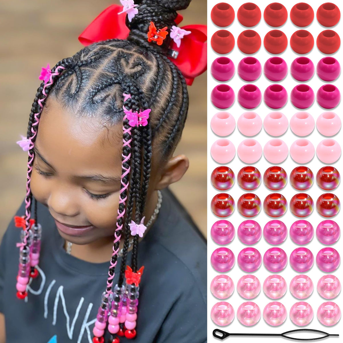 NAISKA 60PCS Blue Pink Hair Beads Purple Beads for Braids Iridescent Mermaid Dreadlock Pony Bead 3 Colors Loc Jewelry Summer Hair Accessories for Kids Girls