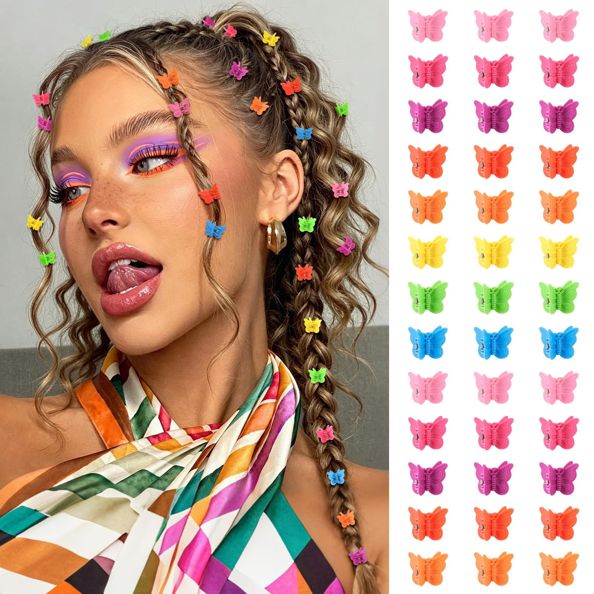 Mini Butterfly Hair Clips, Y2K 90s 50pcs Hair Accessories (Rainbow Plating)