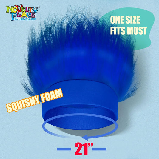 Novelty Place Blue Hairy Headband - Fun and Fuzzy Crazy Hair Wig Troll Hair Costume Accessory - Perfect for Sports Parties, Cosplay, and Halloween - Fits Kids, Teens and Adults