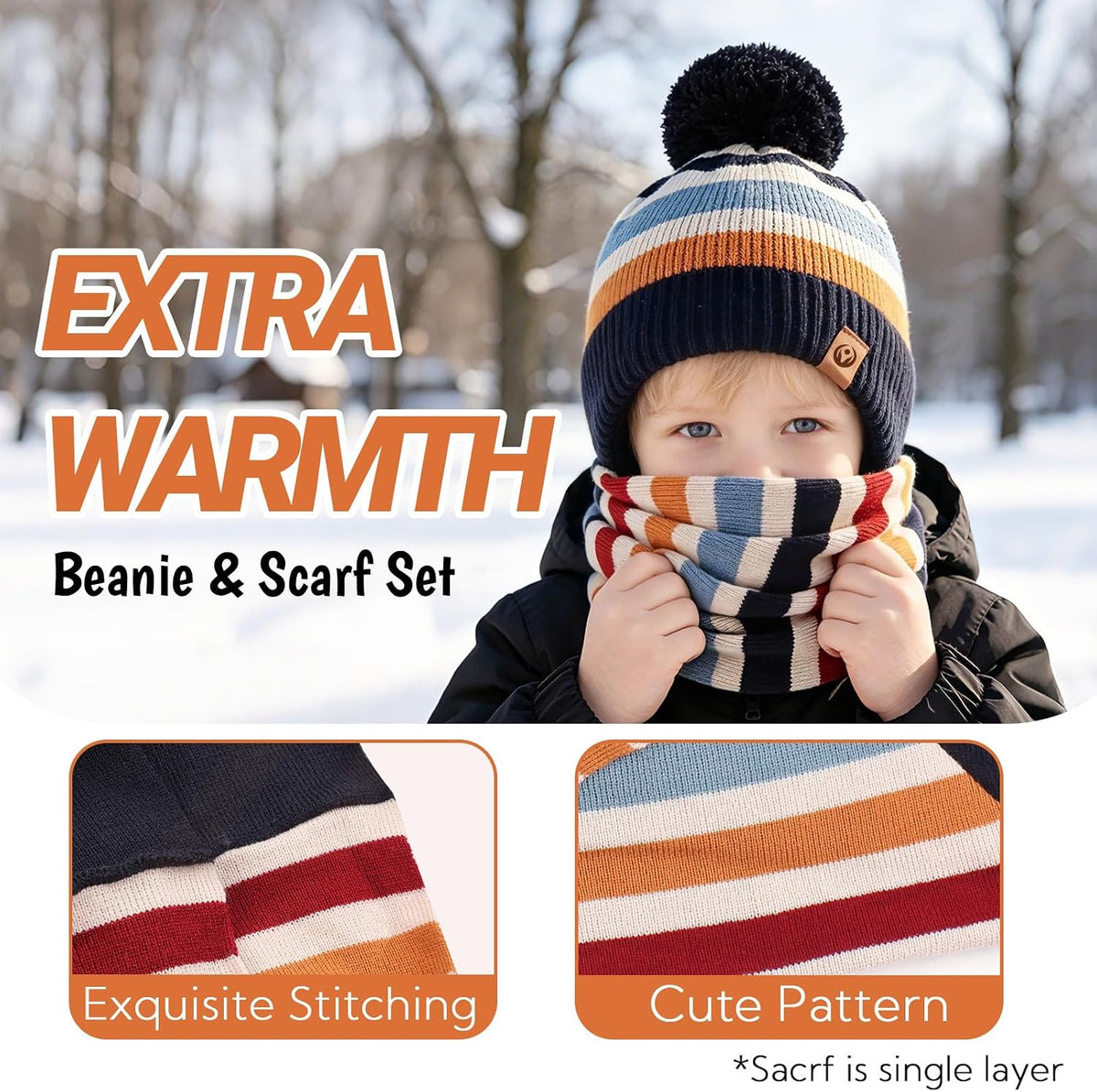 JANGANNSA Knitted Baby Hat Scarf Winter Warm Boy Girl Beanie Fleece Lining