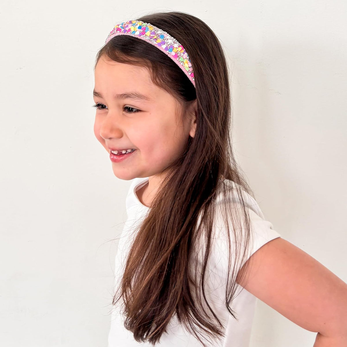 FROG SAC Headbands for Girls - Heart Head Bands for Kids, Wide Rainbow Hair Band for Little Girl, Sparkly Hair Accessories for Toddler Children, Easter Basket Stocking Stuffers (Rainbow Hearts)