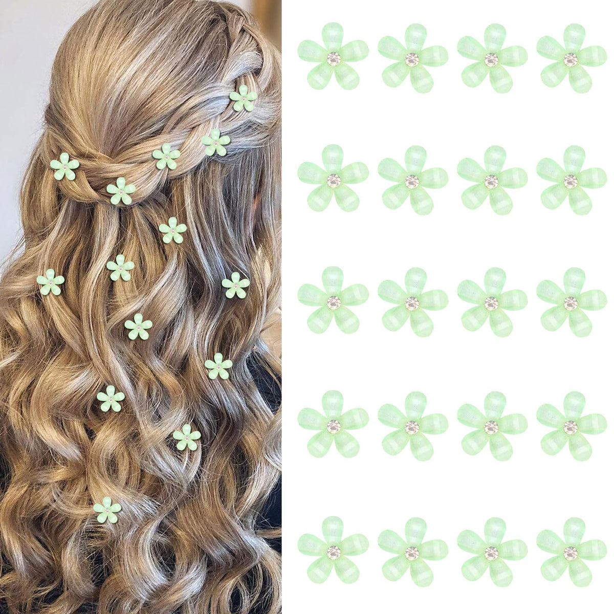 YISSION Colorful Rhinestone Hair Accessories - Mini Flower Hair Clips, Pins & Barrettes for Wedding, Bridal, Girls & Women