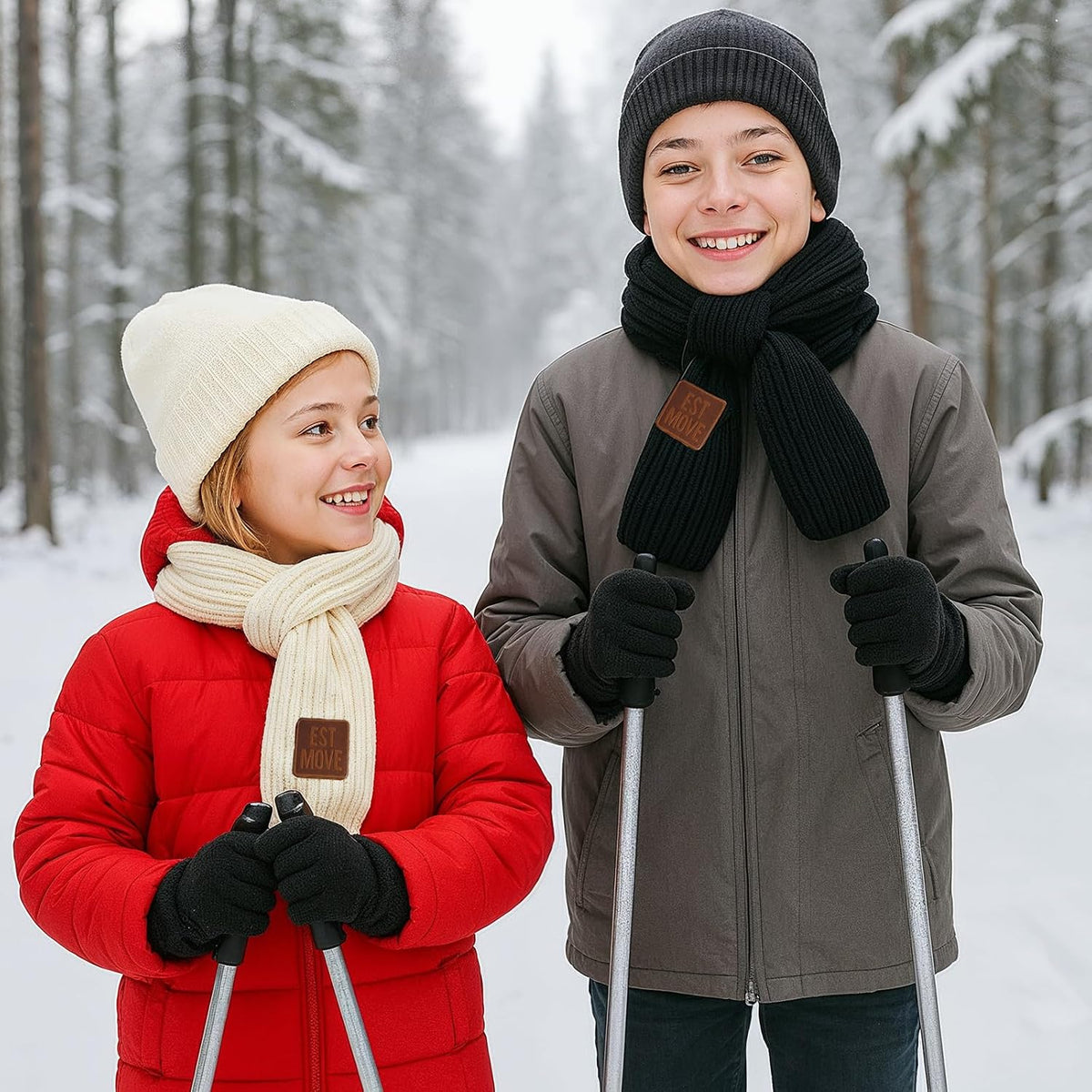 Abeillo 2 Pack Warm Kids Winter Knit Scarves Soft Knitted Neck Warmer Scarf Warm Scarves Wrap for Boys Girls