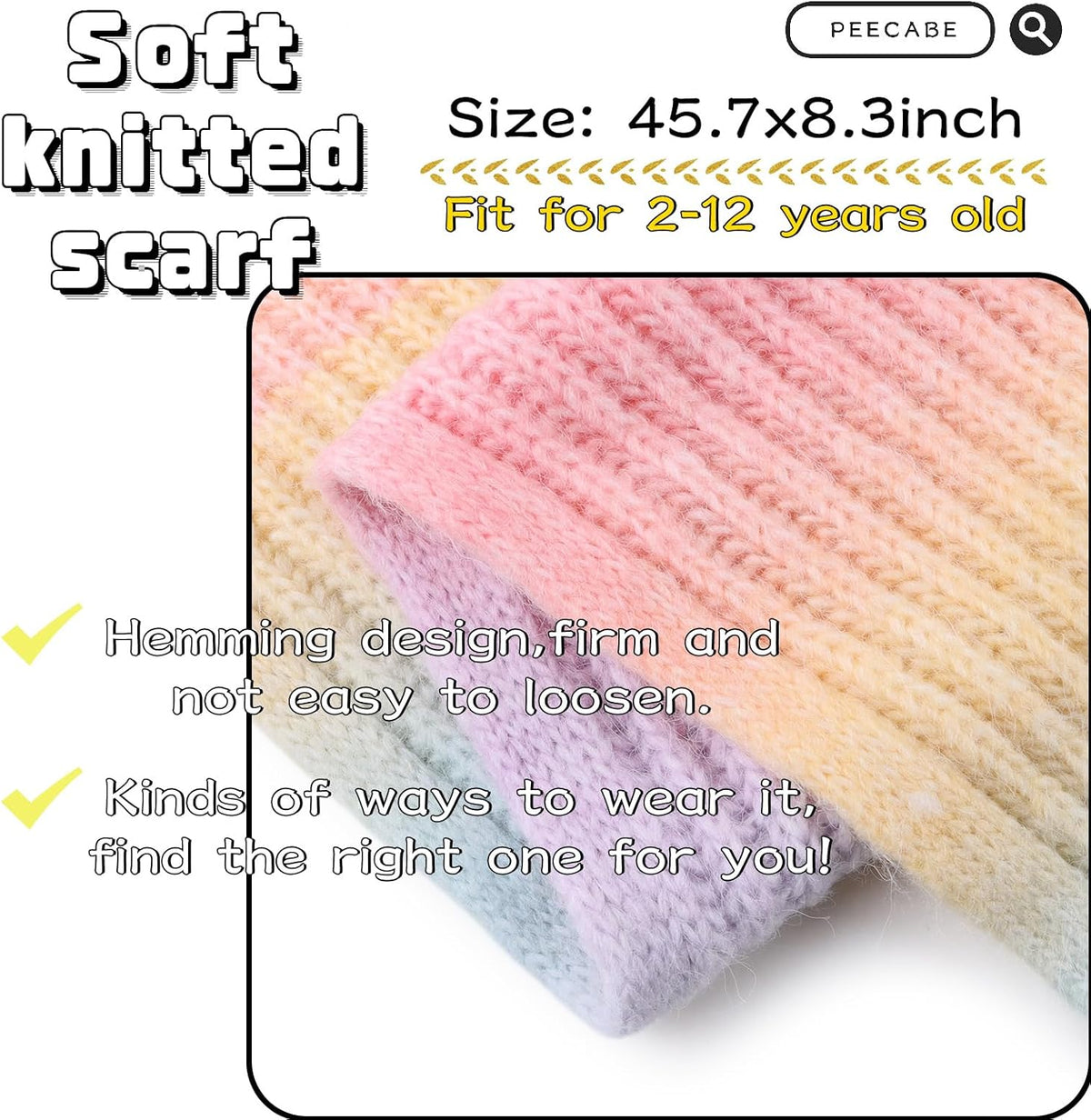 Peecabe Kids Knit Scarf Neck Warmer Soft Warm Winter Classic for Boys Girls