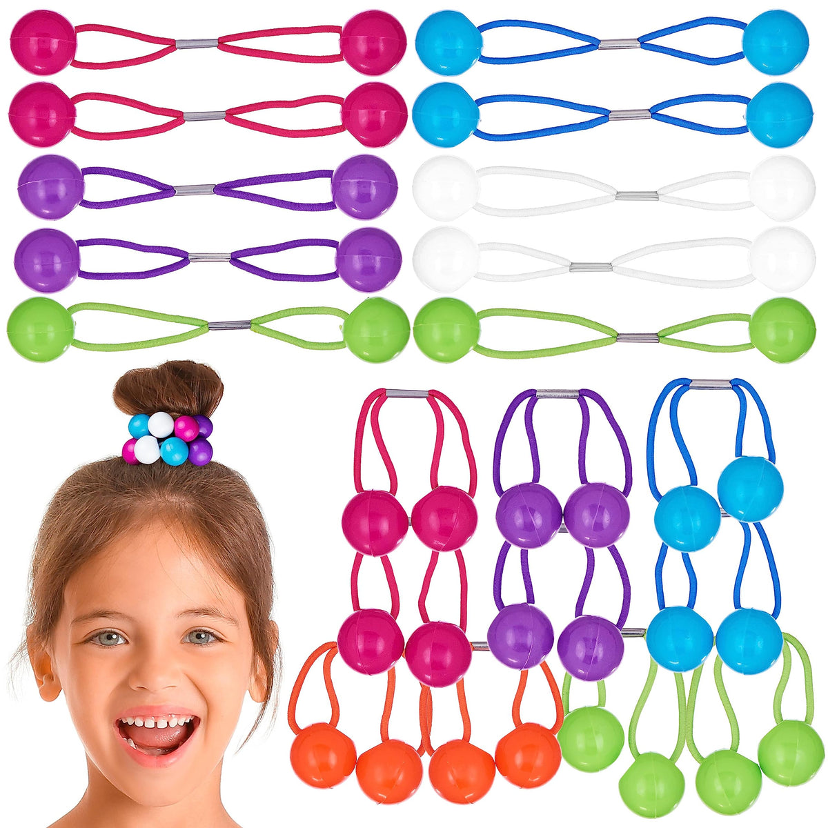 24pc Ponytailers Ponytail Balls Hair Elastics, 16mm-Value Pack