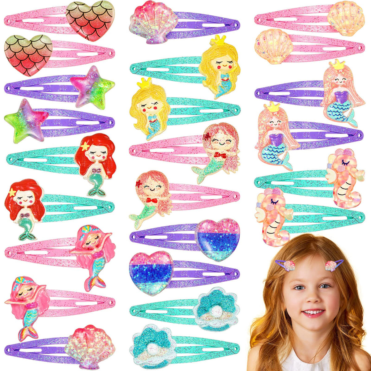 Hanaive 24 Pcs Rainbow Hair Clips for Girls Kids Hair Barrettes, Butterfly