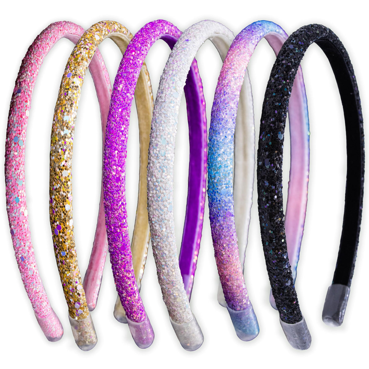 FROG SAC 6 Headbands for Girls - Thin Head Bands for Kids, Toddler Hair Band Accessories, Glitter Mermaid Floral Hairbands, Easter Basket Stocking Stuffers (Pink,Purple,Rainbow,Gold,Black,White)