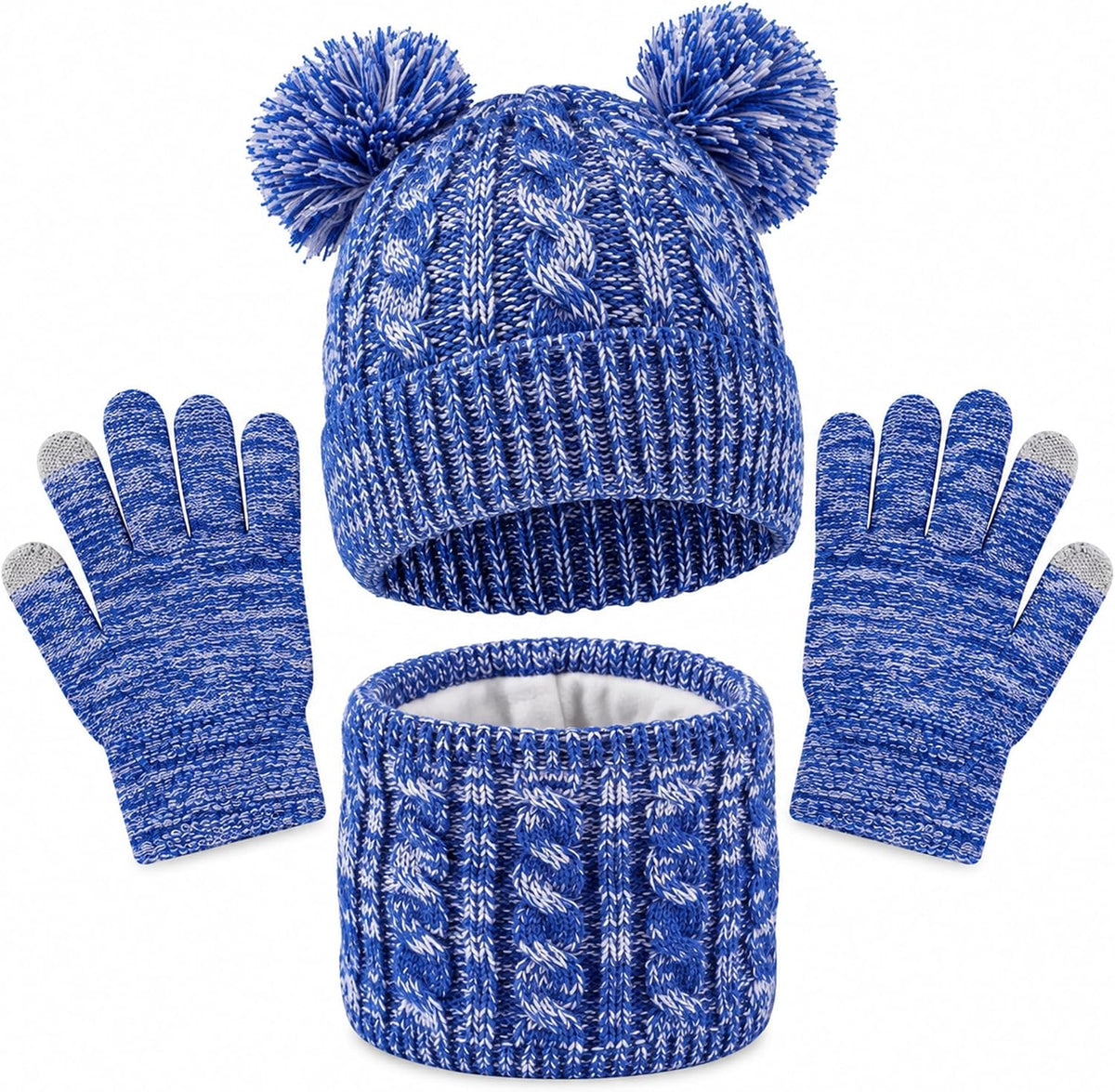 Kids Winter Hat Scarf Gloves Set - Pom Beanie Fleece-Lined Neck Warmer 3-8Y