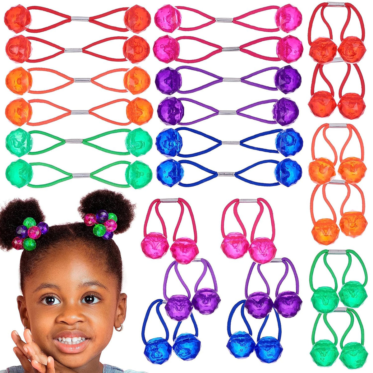 24pc Ponytailers Ponytail Balls Hair Elastics, 16mm-Value Pack