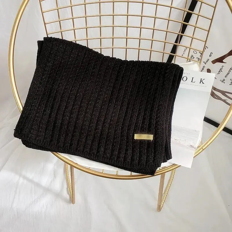 Unisex Plain Classic Wool Blend Wind-Resistant Knit Scarf - Dense Weaving, Generous Length, Neutral Tones, Breathable, Hand Wash, Unisex Couple Matching Winter Accessory, Daily Wear, Black