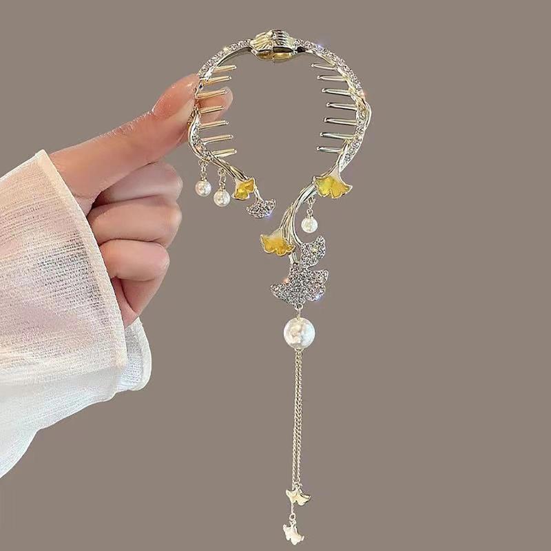 Women's Chinese-Style Alloy-Resin Bling Butterfly Hair Clip with Tassel Holders, Elegant Bun Claw, Ponytail Holder, One Size for Engagement, Anniversary, Business Occasions