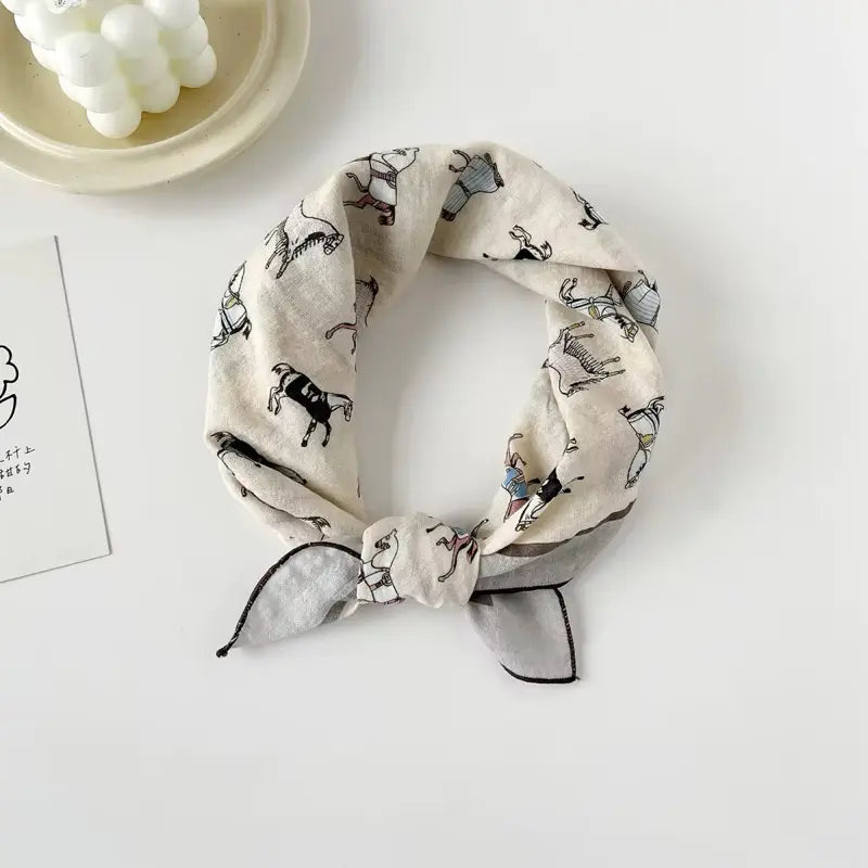 Rae Horse Print Neck Scarf - Cream Color with Gray Accents for Stylish Accessories