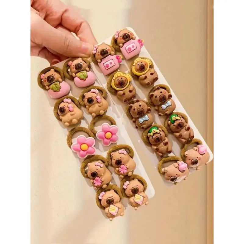Capybara Animal Faces Hair Ties Pack, 10-20 Pcs Cute Soft High-Stretch Non-Damaging Colorful Elastic Cute Hair Accessories for Girls, Year-Round Daily Wear & Styling
