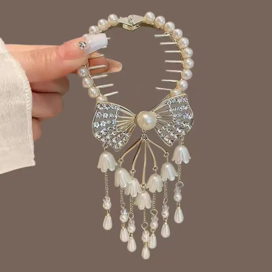 Women's Chinese-Style Alloy-Resin Bling Butterfly Hair Clip with Tassel Holders, Elegant Bun Claw, Ponytail Holder, One Size for Engagement, Anniversary, Business Occasions