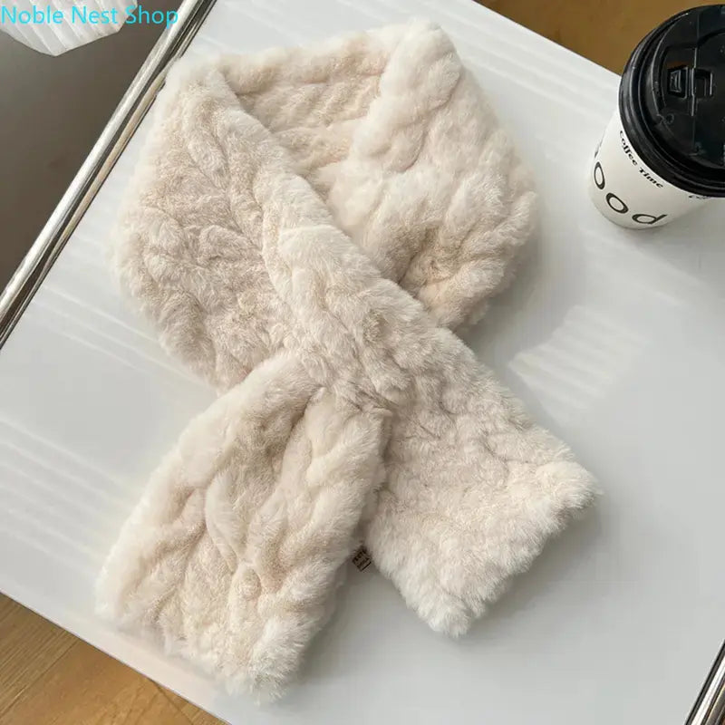 Women’s Soft Plush Plain Polyester Knit Scarf - Solid Beige, Khaki, White Inelastic Neck Wrap, No-Shedding Warm Casual Weekend Accessory, Hand Wash or Dry Clean Only, Inelastic Wrap, Casual Wear, Plain Solid, Weekend Out, Weekend Use