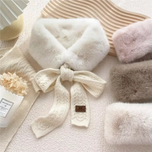 New versatile fluffy scarf cute fur collar winter women's thick warm knotted faux neck wrap