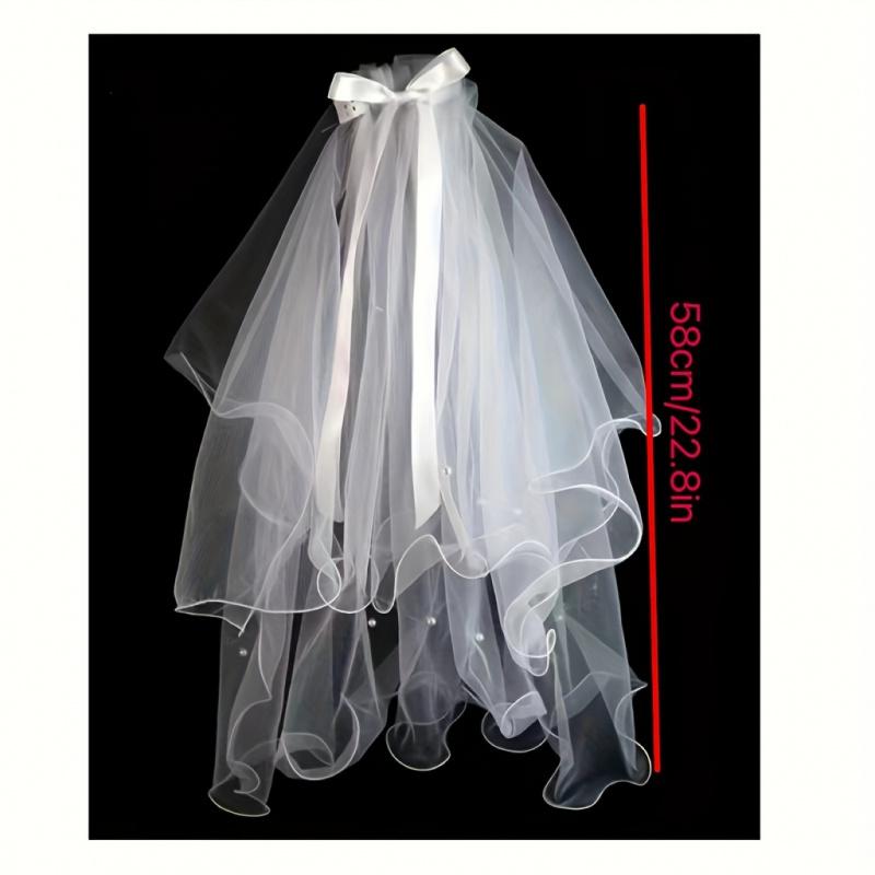 Kids' Polyester Plain Cute Mesh Bow Veil Hair Accessories - One Size Princess Aesthetic Set, Elegant Durable Fairytale Clip/Pin for Girls' Party, Wedding Photography