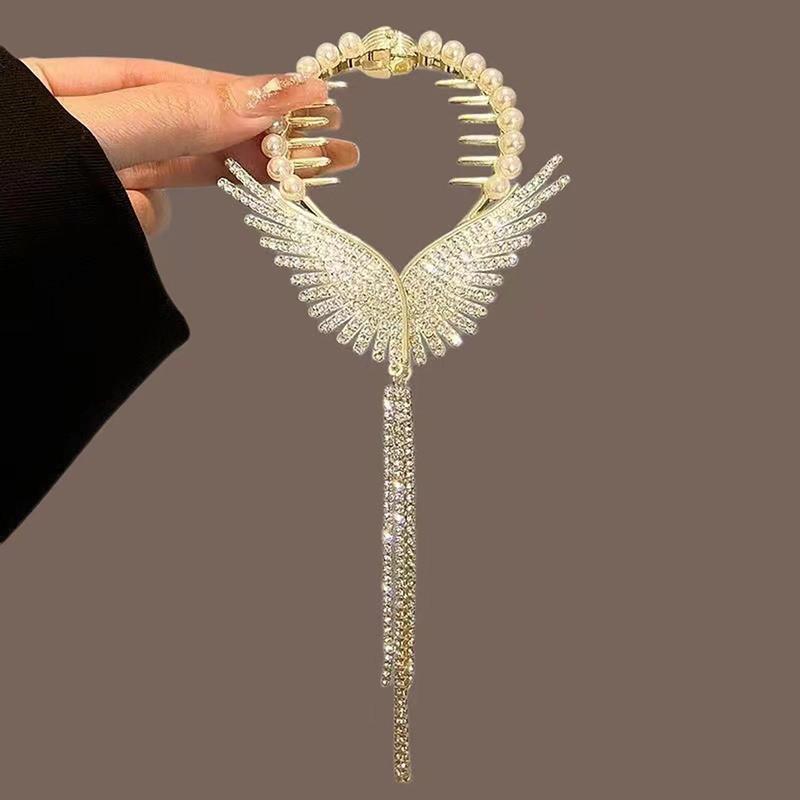 Women's Chinese-Style Alloy-Resin Bling Butterfly Hair Clip with Tassel Holders, Elegant Bun Claw, Ponytail Holder, One Size for Engagement, Anniversary, Business Occasions