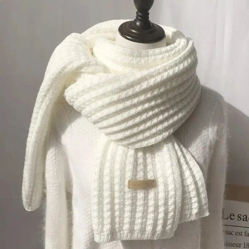 Unisex Plain Classic Wool Blend Wind-Resistant Knit Scarf - Dense Weaving, Generous Length, Neutral Tones, Breathable, Hand Wash, Unisex Couple Matching Winter Accessory, Daily Wear, Black