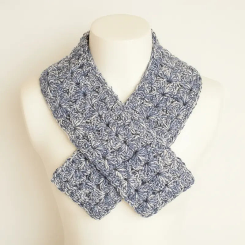 Denim Blue Crochet Scarf, Fashionable Scarf, Soft Warm Shawl, Casual Everyday All-Seasons Accessory