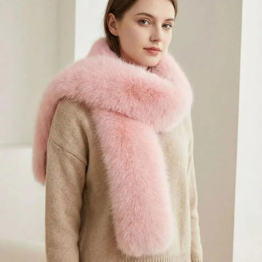 Women's Vintage Thickened Reversible Faux Fur Fashion Scarf - Long-Length Winter Warm Polyester Stole for Adults, One Size