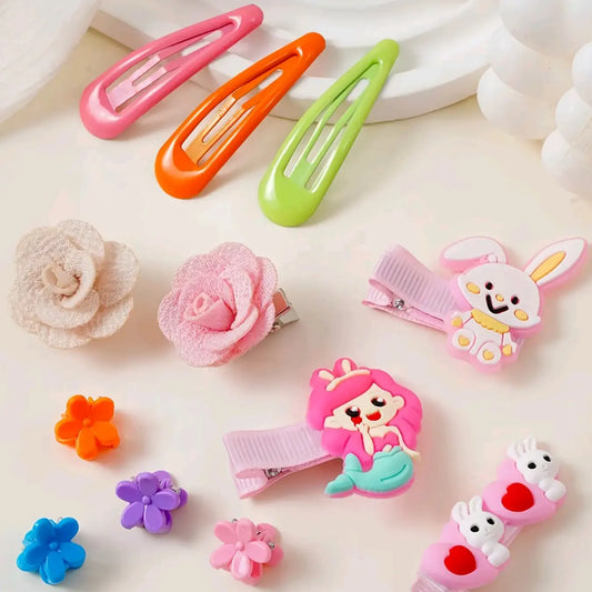 718pcs/Set (No Box) Girls' Pink Bowknot Hair Clips, Cute Princess Colorful Hair Accessories, High Elastic Durable Non-Damaging Hair Ties, Hair Bands, Rabbit Ear Hair Rings, Versatile Duck Clip Barrettes, Suitable For Daily Use