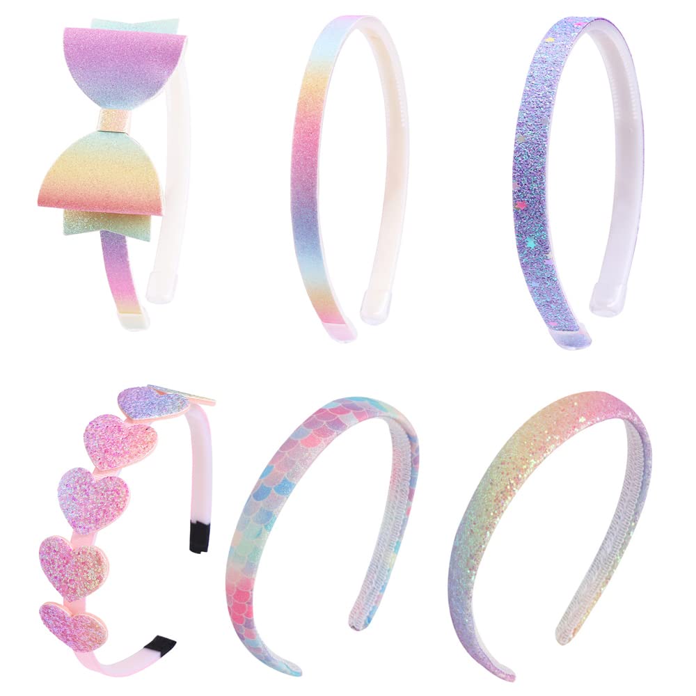 6 Pack Girls Headbands Glitter Kids Hair Accessories Bow/Heart/Star Shaped Sweet Hairband For Toddler/Girls/Teens