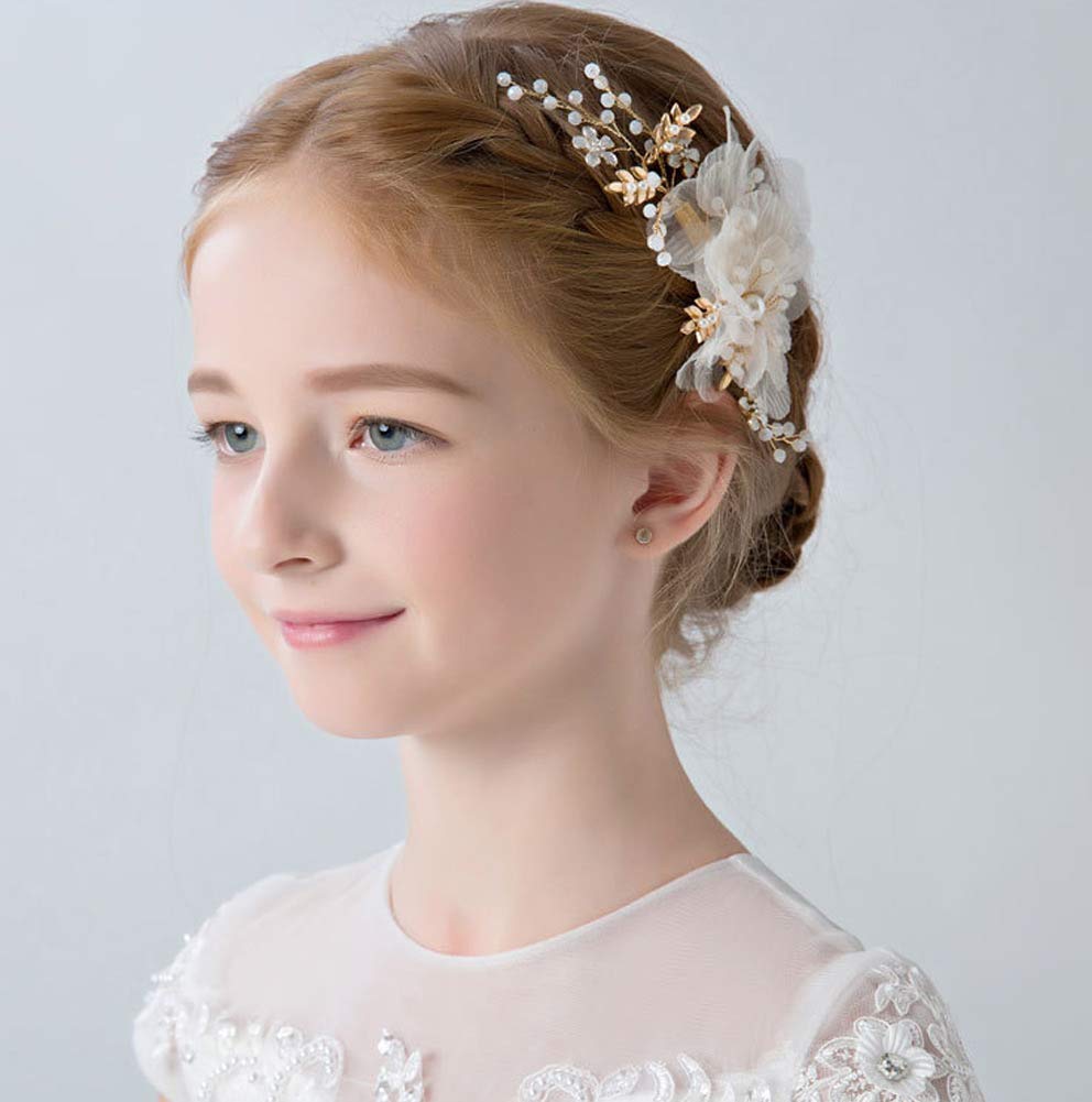 Flower Girl Hair Accessory Pearls White Floral Cute Elegant Hair Pin for Bridesmaid Wedding Dress Shows Children' Day Party