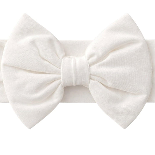 Baby Girl Headbands-Infant Toddler Cotton Handmade Hairbands with Big Bows Child Hair Accessories (Soft White, 3-36 Month)