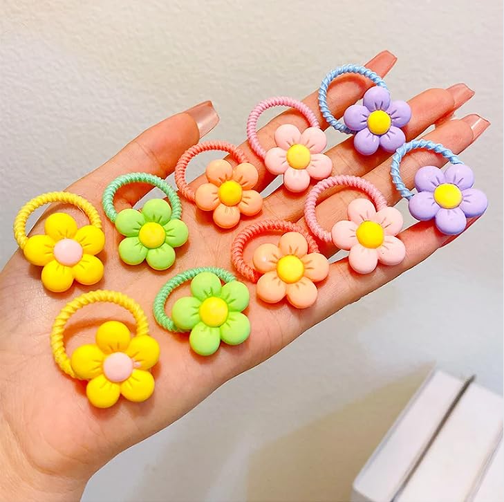 30pcs Toddler Hair Ties,Cartoon Bow,Flowers,Rainbows,Crowns Style with Rubber Band for Girls,Elastic No Damage Tiny Hair Sruchies,2-8Years/Adult's Fine,Pastel Colors