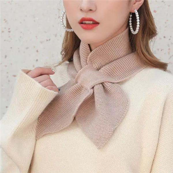 BIGWIG Women's Knitted Terry Scarf - Winter Warm Solid Color, Sweet Retro, Fashionable Knotted Fishtail, Casual Soft Shawl