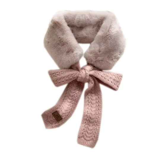 New versatile fluffy scarf cute fur collar winter women's thick warm knotted faux neck wrap