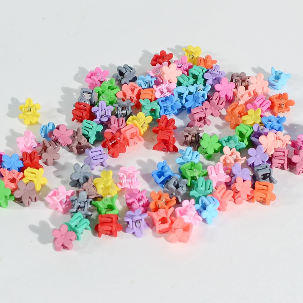 Mini Flower Hair Clip Flower Clips,Colorful Mini Hair Claw,for Women, Girls,Baby, Toddler Bangs Strong Grip Small Tiny Rainbow Hair Clips (50, Matte Colors)