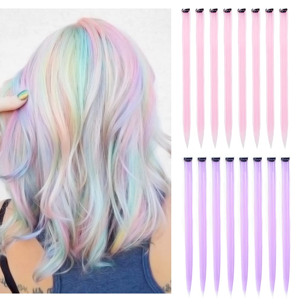 32Pcs Colored Hair Extensions 20Inch Straight Clip in on Hairpieces