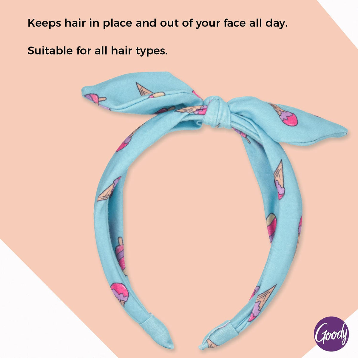 GOODY Kids Headband - Ice Cream Print - Comfort Fit for All Day Wear - Secures All Hair Types