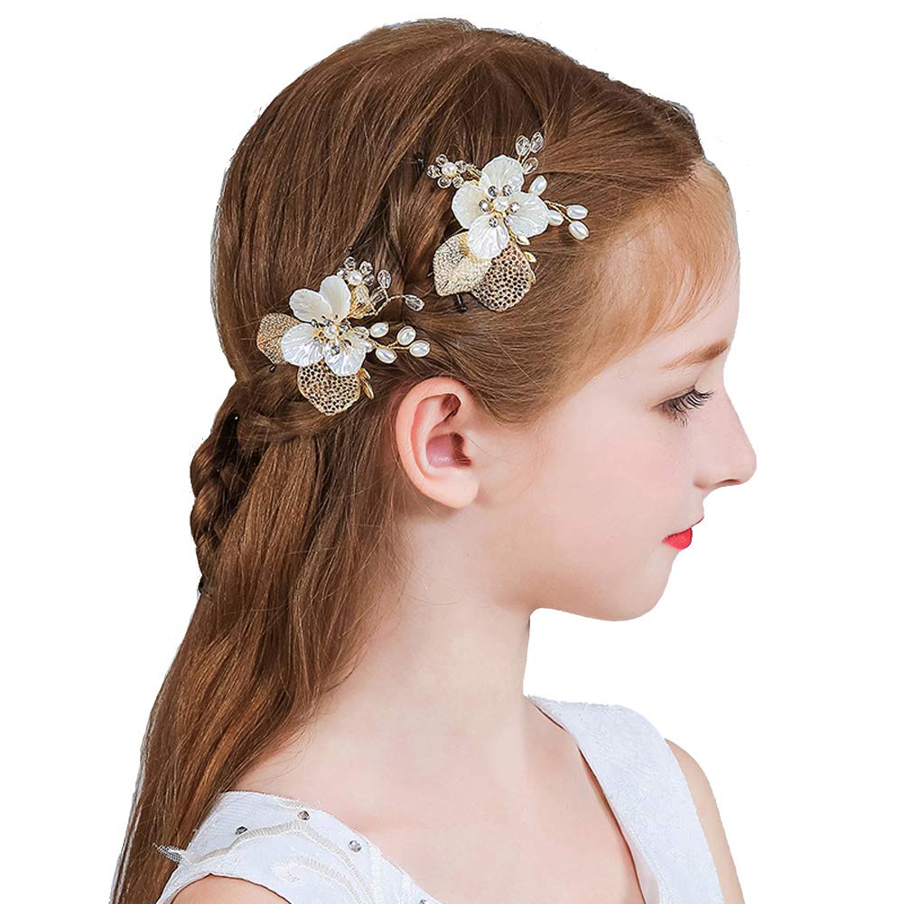 Flower Girl Hair Accessory Pearls White Floral Cute Elegant Hair Pin for Bridesmaid Wedding Dress Shows Children' Day Party