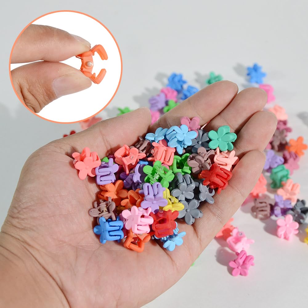 Mini Flower Hair Clip Flower Clips,Colorful Mini Hair Claw,for Women, Girls,Baby, Toddler Bangs Strong Grip Small Tiny Rainbow Hair Clips (50, Matte Colors)