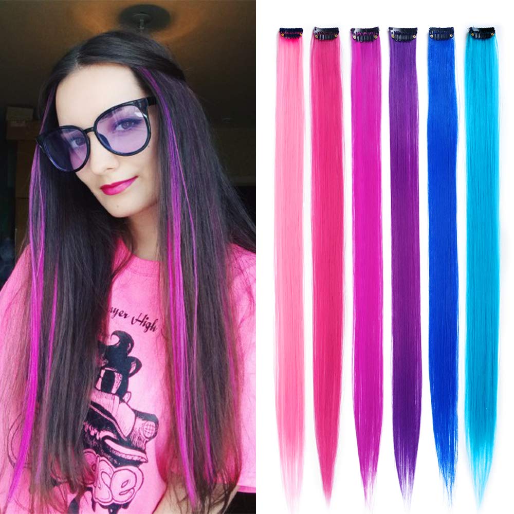 32Pcs Colored Hair Extensions 20Inch Straight Clip in on Hairpieces