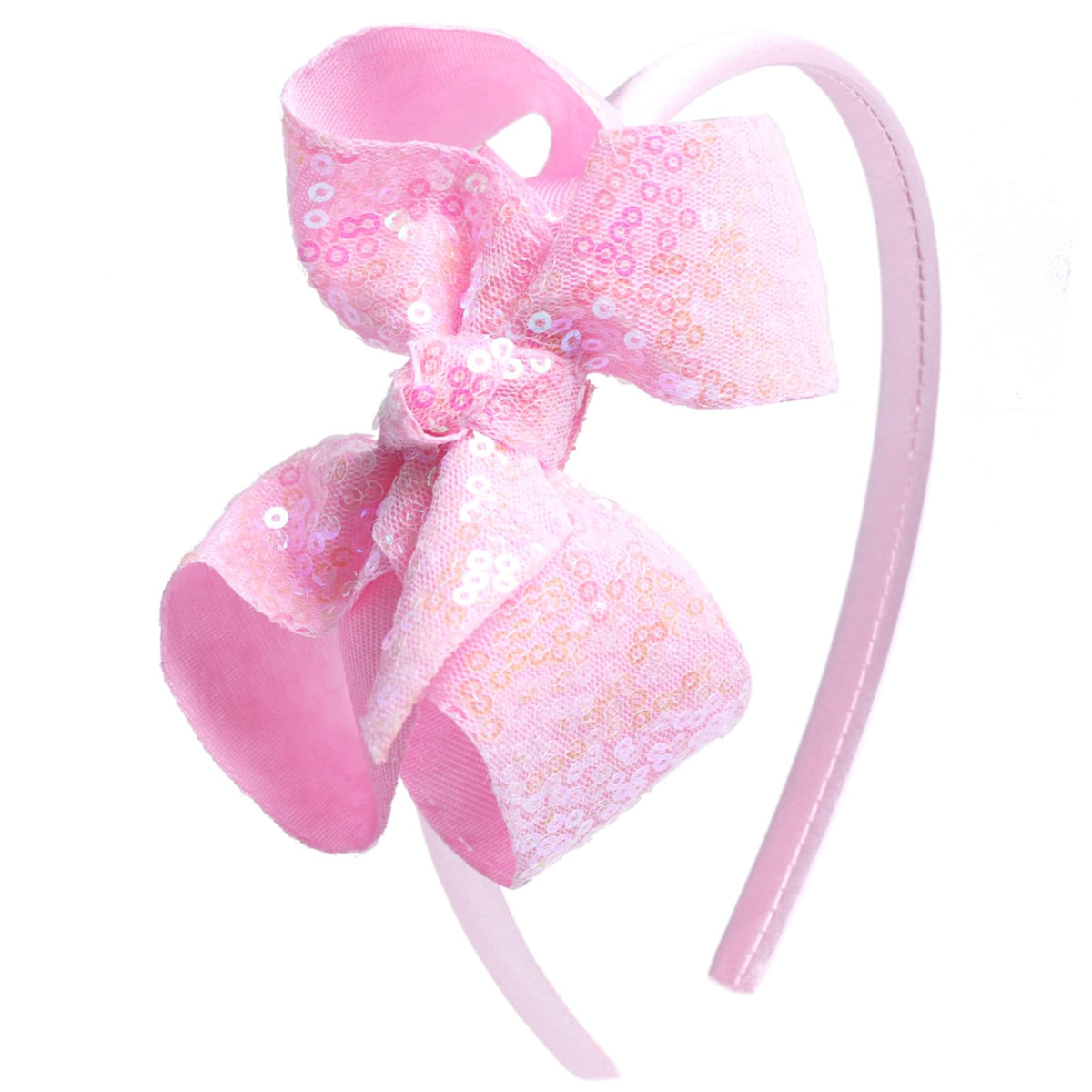 Sparkle Glitter Sequin Bow Headband for Children Girls- Boutique Style Hair Accessory with Bow Ribbon - 1 Piece (Hot Pink)