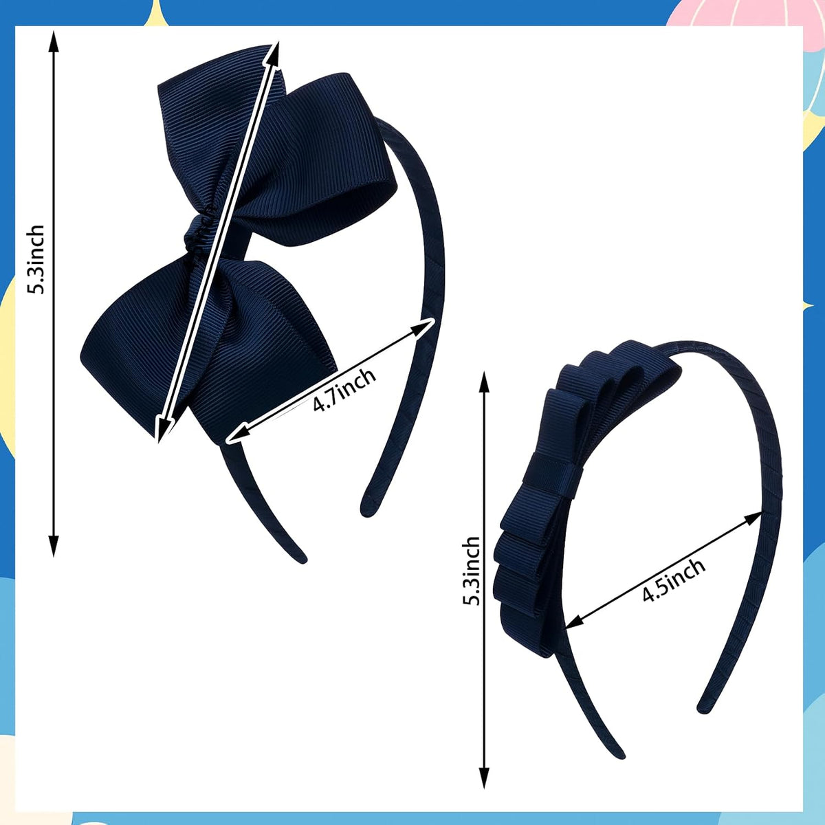 2Pcs Navy Blue Bow Headbands for Girls Toddler Uniform Hair Accessories
