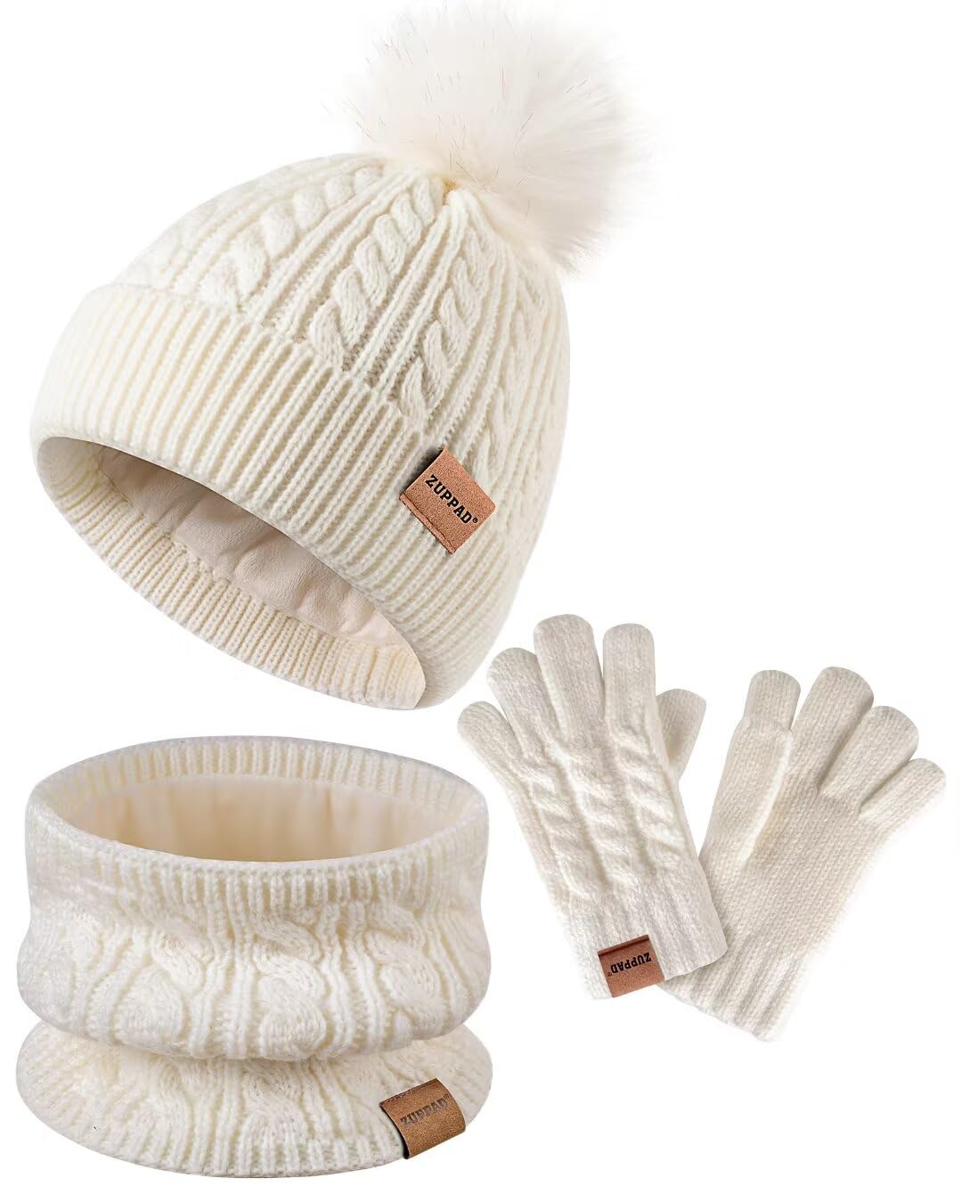 Kids Winter Hat Gloves Scarf Set,Girls Toddler Children Hats Beanie with Pom Knit Neck Warmer Gaiter Mittens Fleece Lined Set