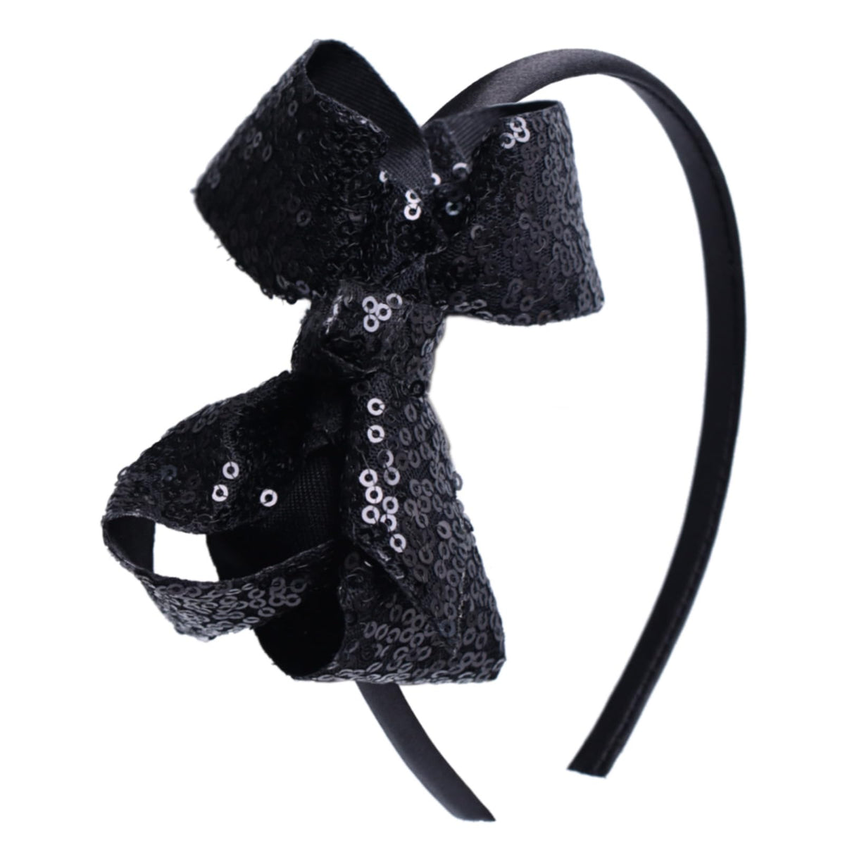 Sparkle Glitter Sequin Bow Headband for Children Girls- Boutique Style Hair Accessory with Bow Ribbon - 1 Piece (Hot Pink)