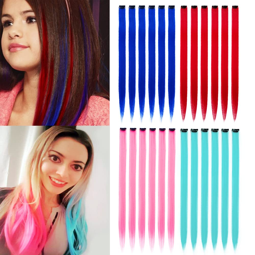 32Pcs Colored Hair Extensions 20Inch Straight Clip in on Hairpieces