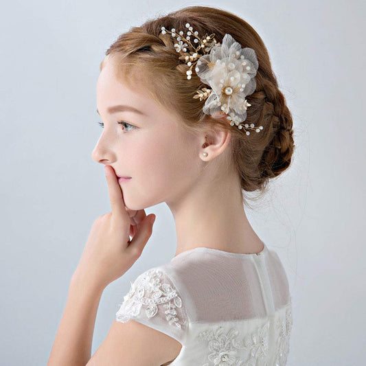 Flower Girl Hair Accessory Pearls White Floral Cute Elegant Hair Pin for Bridesmaid Wedding Dress Shows Children' Day Party
