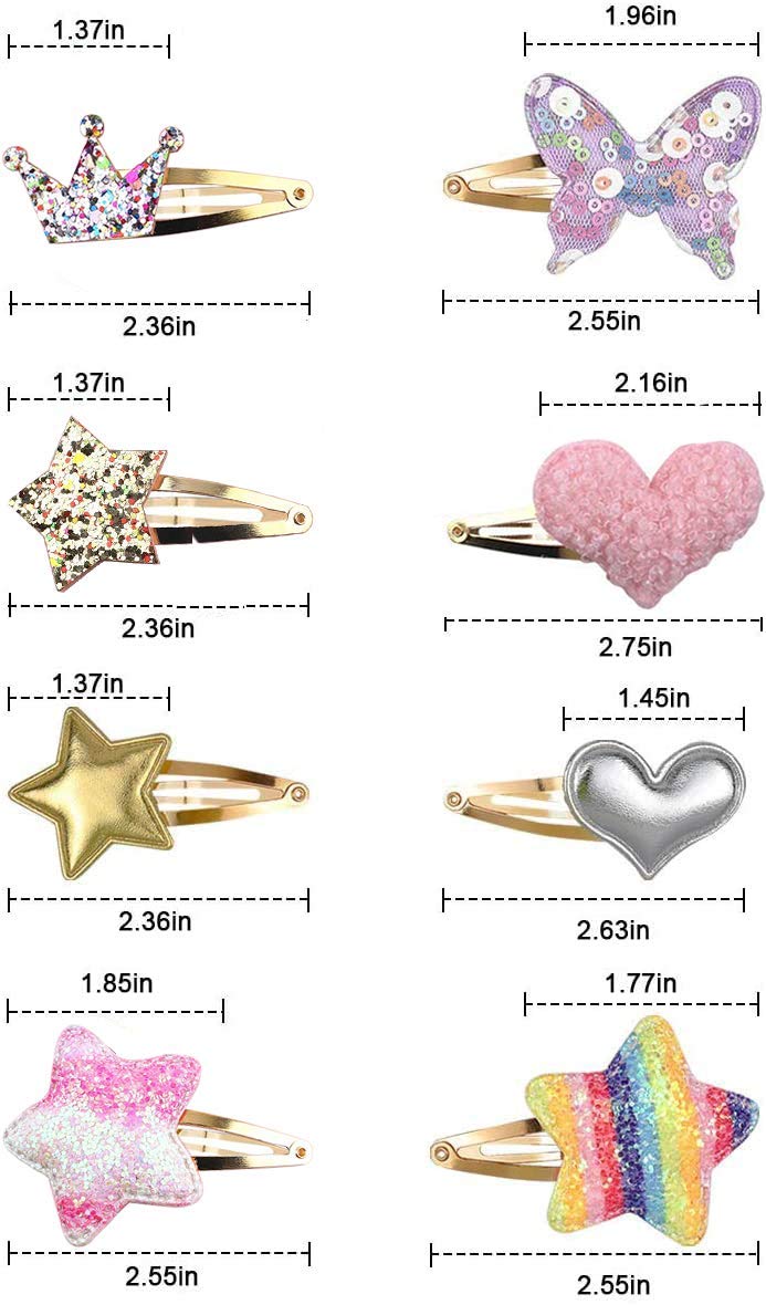 Gingbiss 16 Pcs Girls Hair Clips, Cute Sparkly Snap Hair Barrettes for Kids