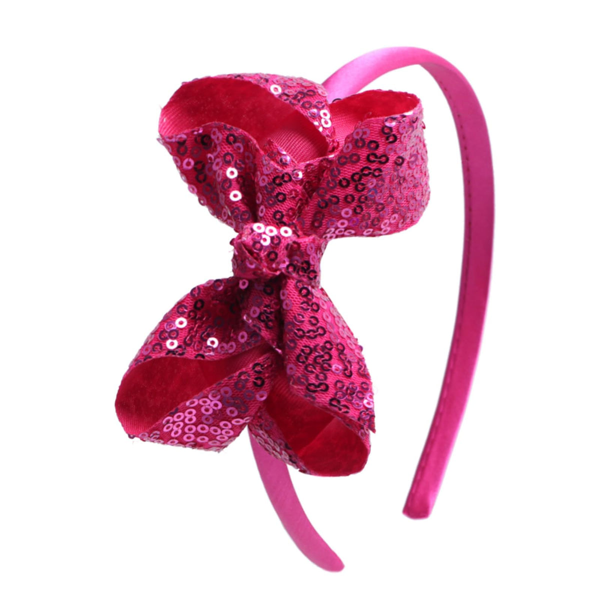 Sparkle Glitter Sequin Bow Headband for Children Girls- Boutique Style Hair Accessory with Bow Ribbon - 1 Piece (Hot Pink)