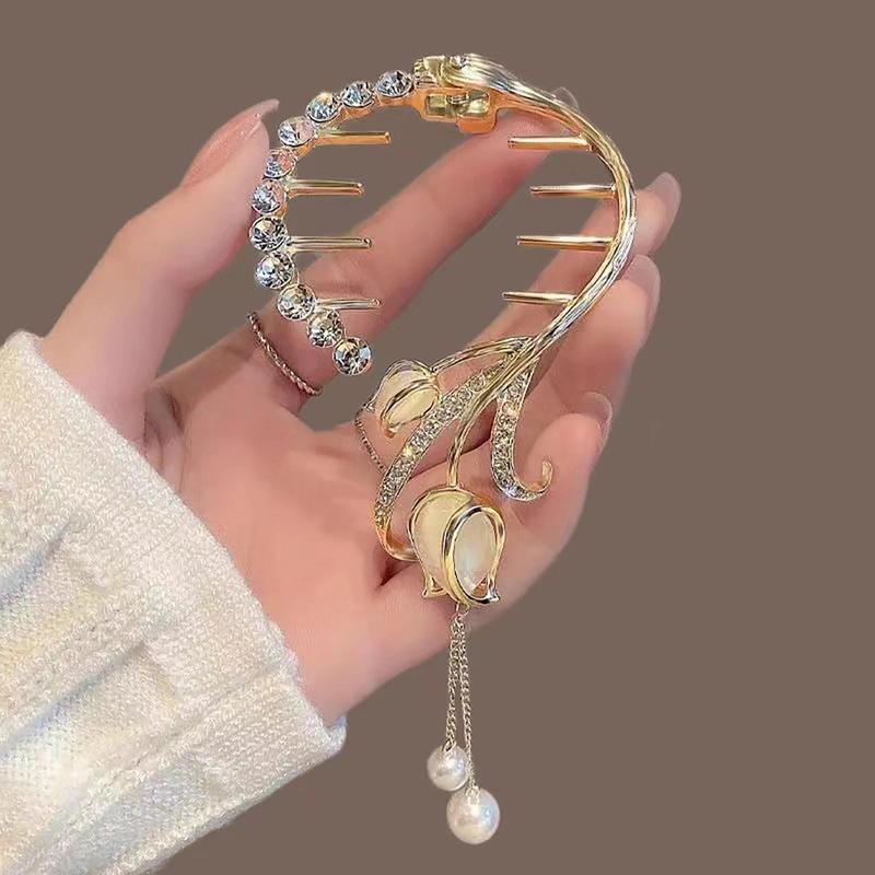 Women's Chinese-Style Alloy-Resin Bling Butterfly Hair Clip with Tassel Holders, Elegant Bun Claw, Ponytail Holder, One Size for Engagement, Anniversary, Business Occasions