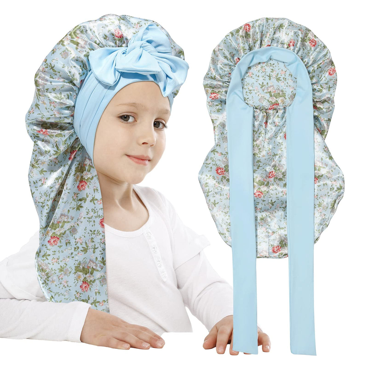 AWAYTR Kids Satin Bonnet for Girls Braids Long Hair Bonnet Sleeping Cap