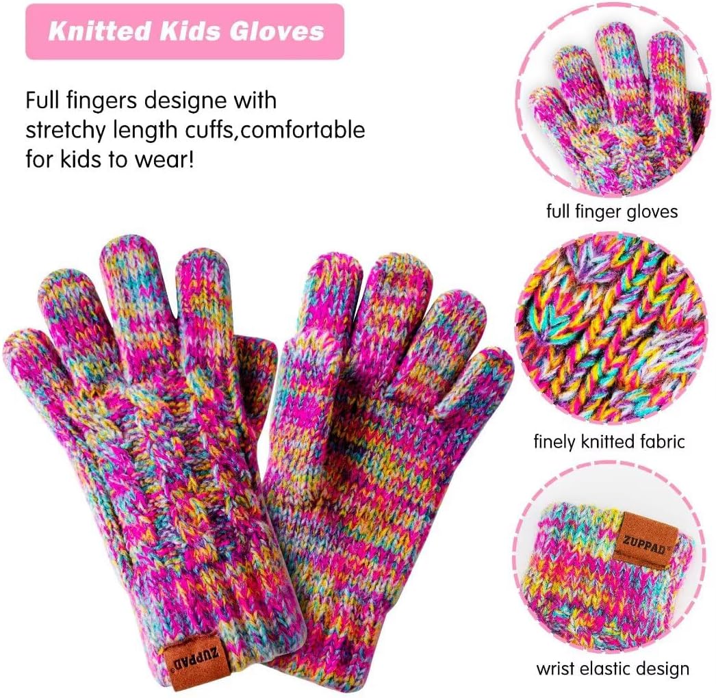 Kids Winter Hat Gloves Scarf Set,Girls Toddler Children Hats Beanie with Pom Knit Neck Warmer Gaiter Mittens Fleece Lined Set