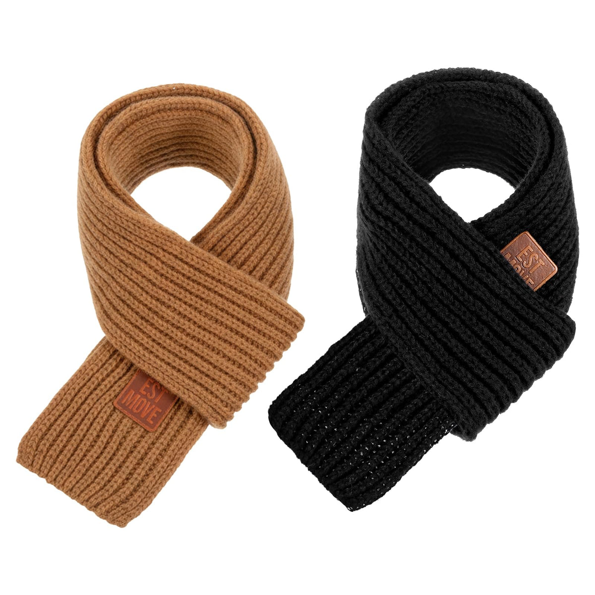 Abeillo 2 Pack Warm Kids Winter Knit Scarves Soft Knitted Neck Warmer Scarf Warm Scarves Wrap for Boys Girls